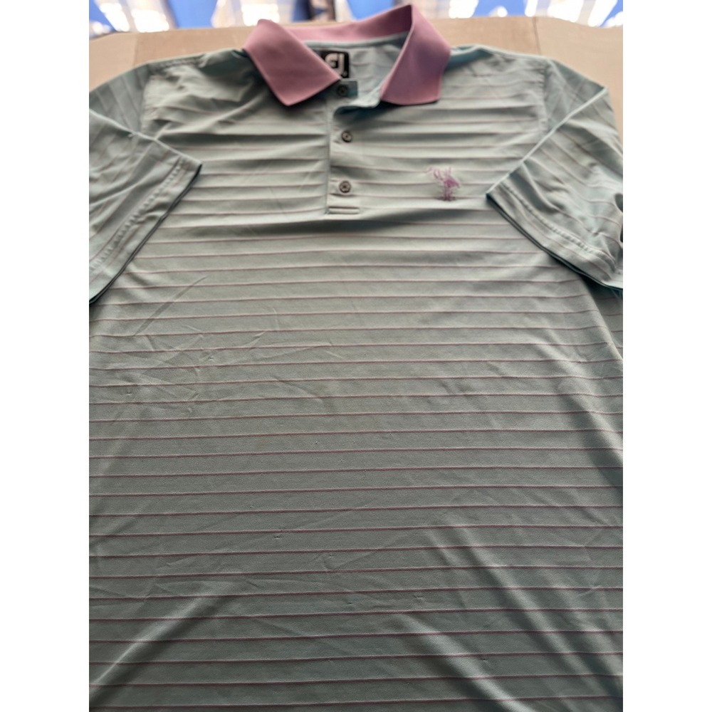 FootJoy ProDry Mens XL Golf Polo Shirt Blue Pink Striped Heron Logo Short Sleeve